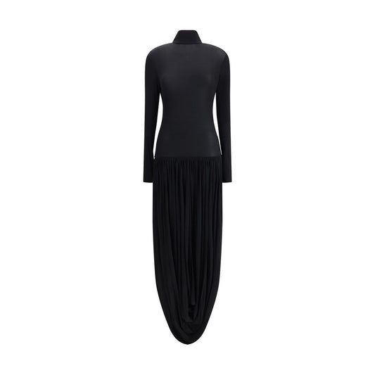 Magda Butrym Black Maxi Turtleneck Draped Skirt Dress