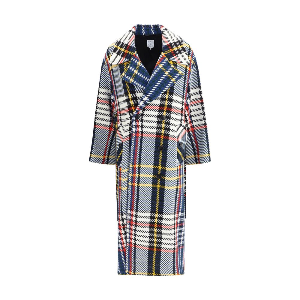 Sara Roka Check Maxi Wool Blend Coat for Women