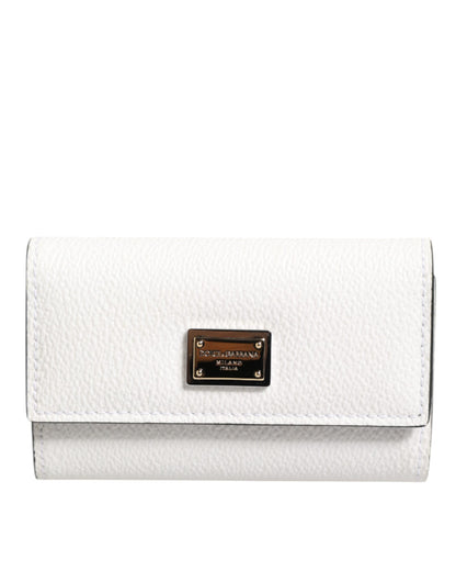 Dolce & Gabbana White Leather Card Case Holder with Gold Logo Plate