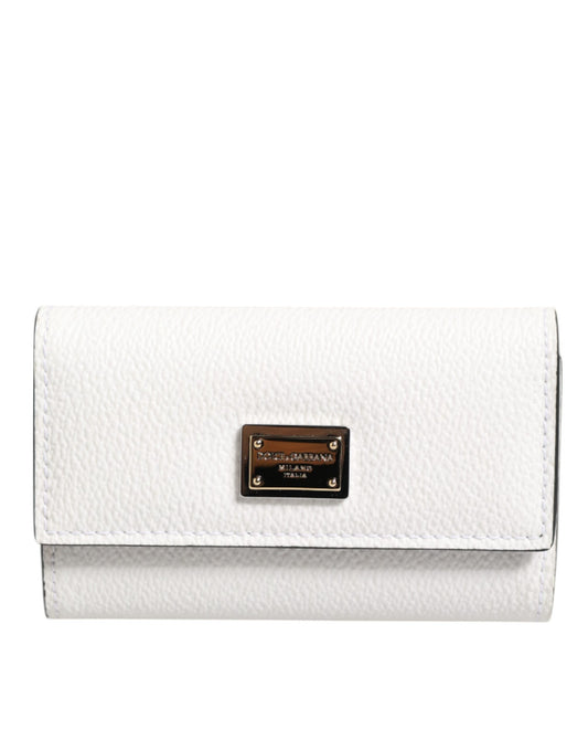 Dolce & Gabbana White Leather Card Case Holder with Gold Logo Plate