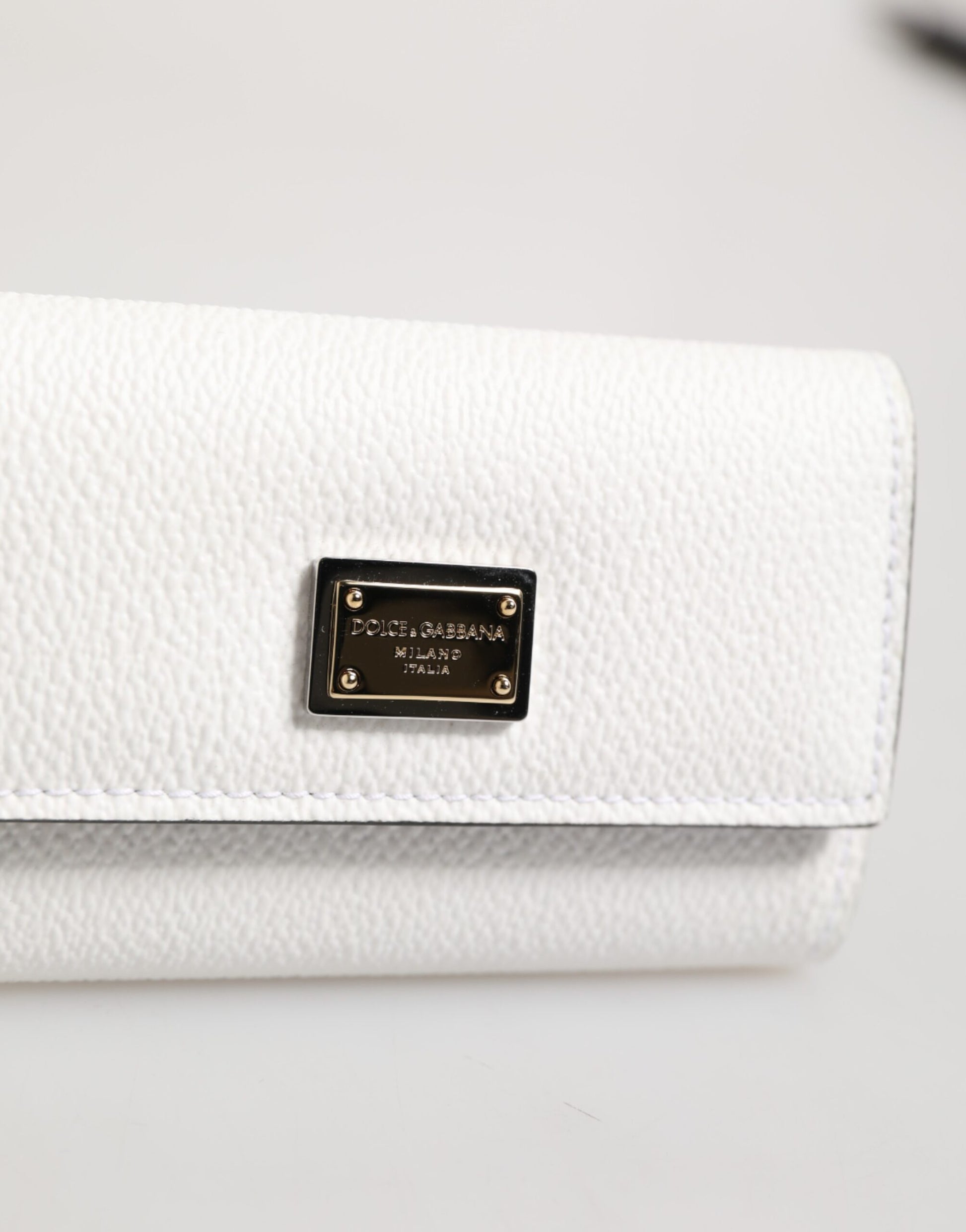 Dolce & Gabbana White Leather Card Case Holder with Gold Logo Plate