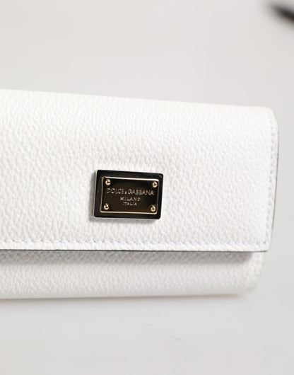 Dolce & Gabbana White Leather Card Case Holder with Gold Logo Plate