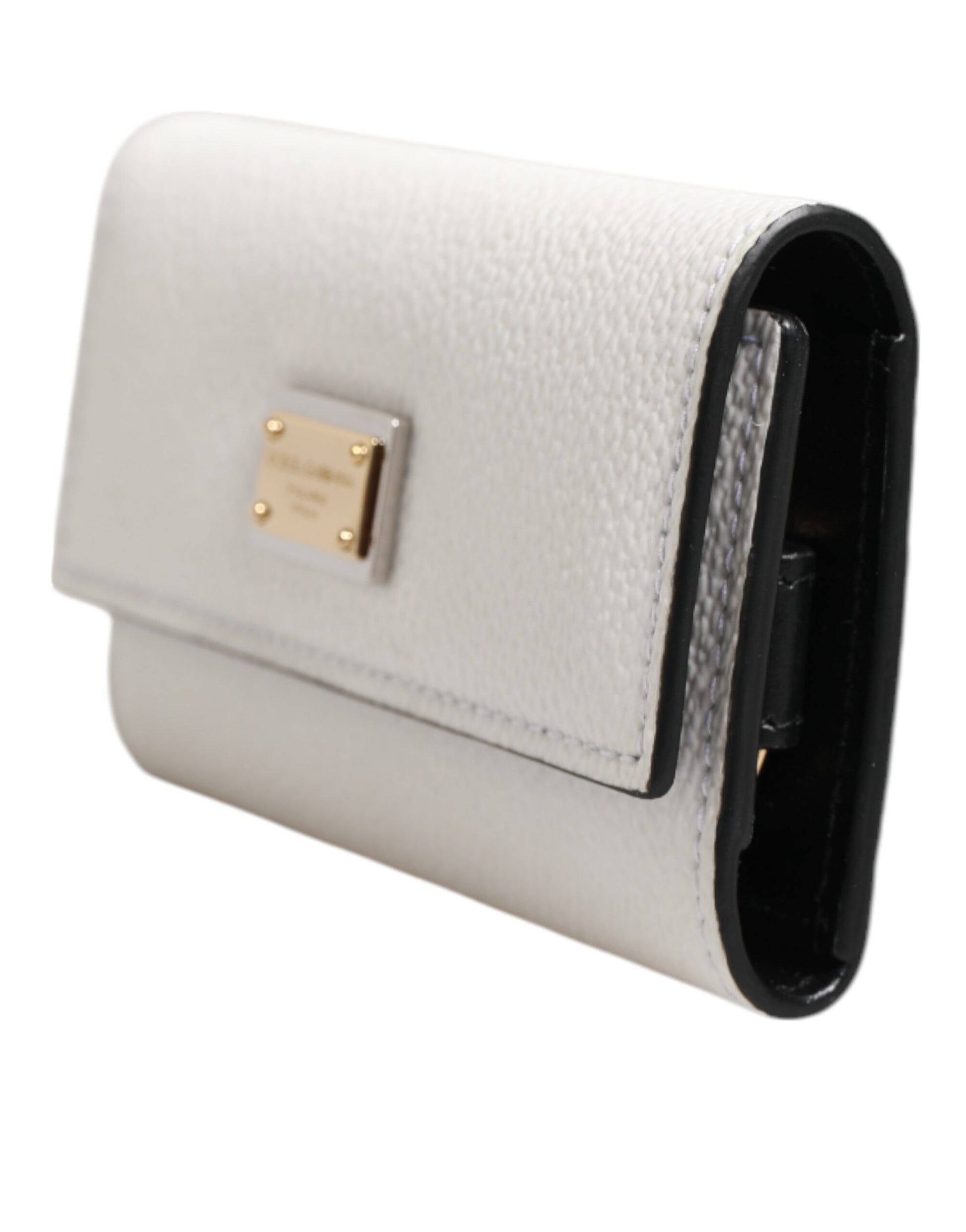 Dolce & Gabbana White Leather Card Case Holder with Gold Logo Plate