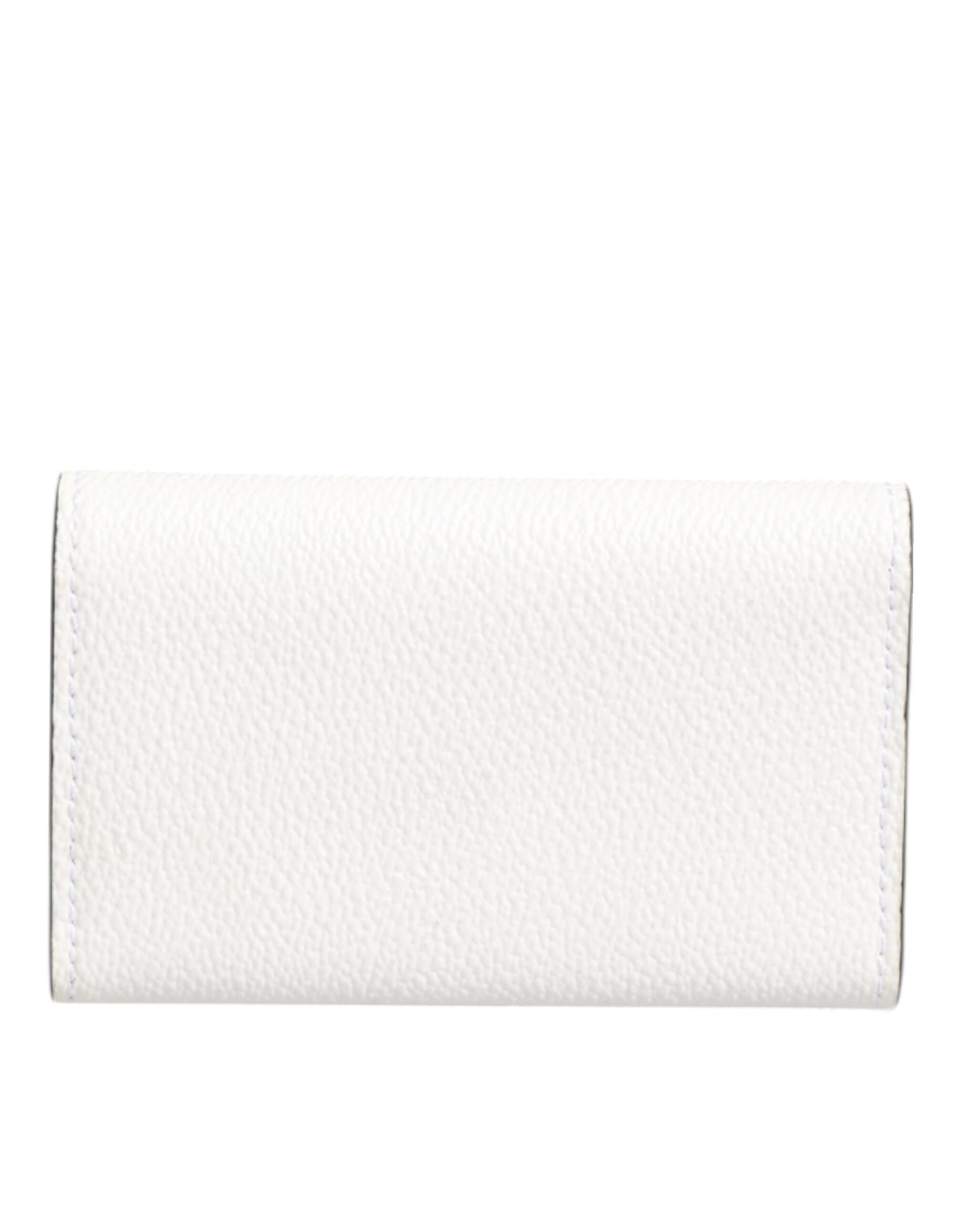 Dolce & Gabbana White Leather Card Case Holder with Gold Logo Plate