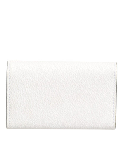 Dolce & Gabbana White Leather Card Case Holder with Gold Logo Plate