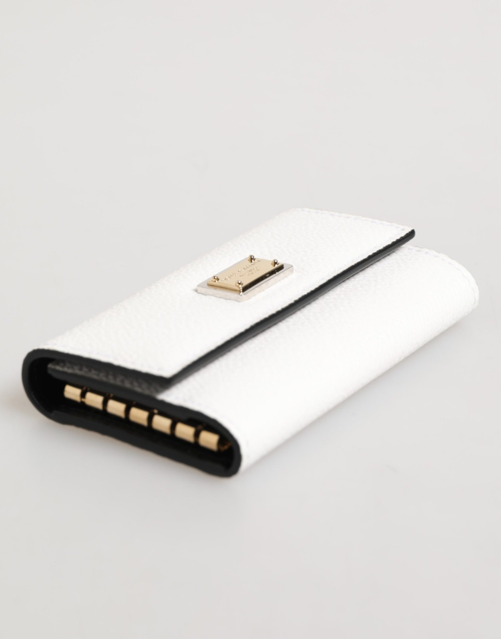 Dolce & Gabbana White Leather Card Case Holder with Gold Logo Plate