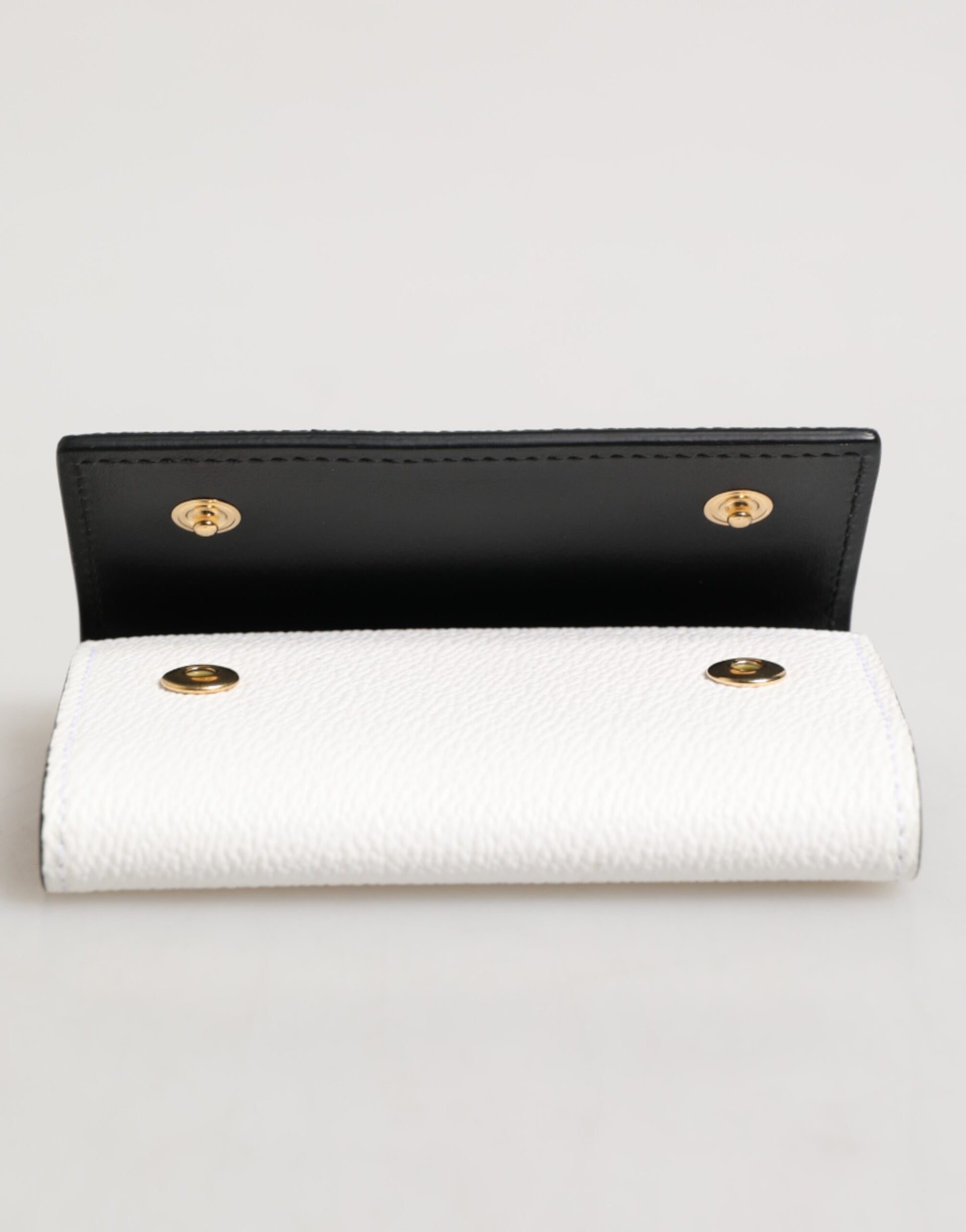 Dolce & Gabbana White Leather Card Case Holder with Gold Logo Plate