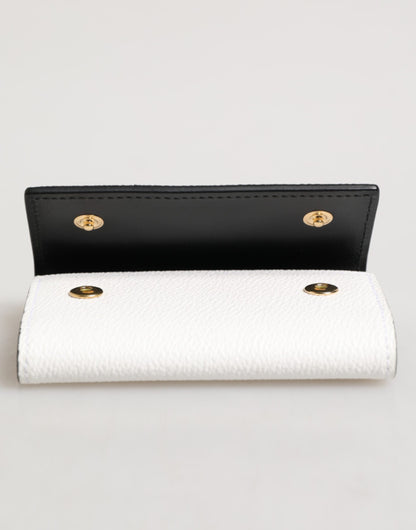 Dolce & Gabbana White Leather Card Case Holder with Gold Logo Plate