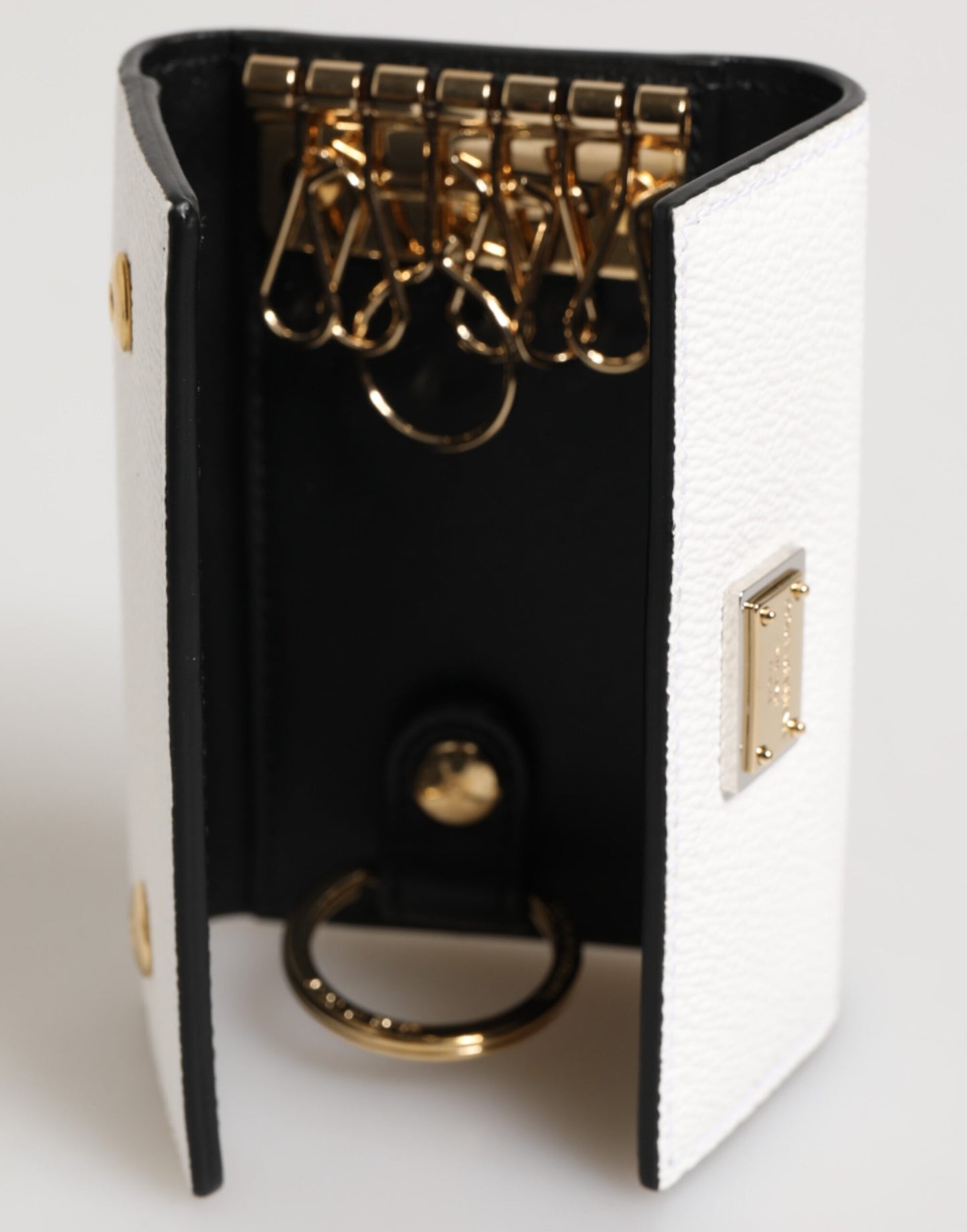 Dolce & Gabbana White Leather Card Case Holder with Gold Logo Plate
