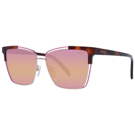 Emilio Pucci Women’s Sunglasses – Brown Cat Eye Frame, Multicolour Mirrored Lenses