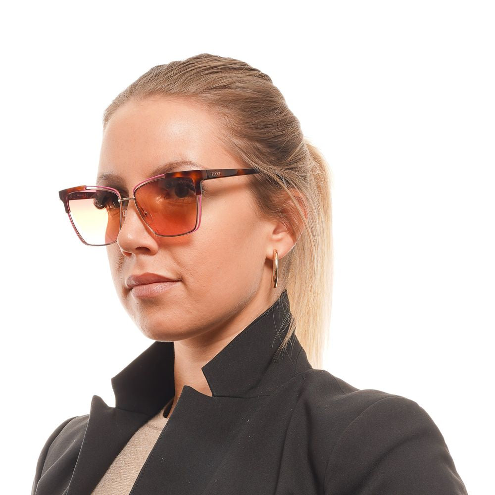 Emilio Pucci Women’s Sunglasses – Brown Cat Eye Frame, Multicolour Mirrored Lenses