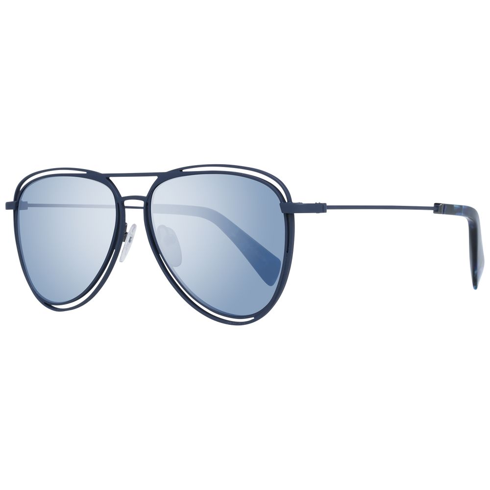 Yohji Yamamoto Men’s Sunglasses – Blue Aviator Frame with Mirrored Lenses