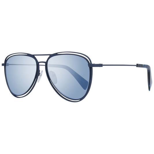 Yohji Yamamoto Men’s Sunglasses – Blue Aviator Frame with Mirrored Lenses
