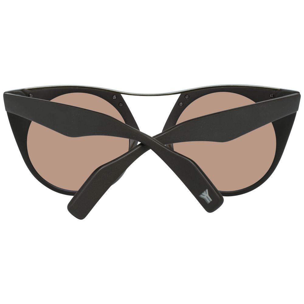 Yohji Yamamoto Women’s Sunglasses – Brown Round Frame, Gold Mirrored Lenses