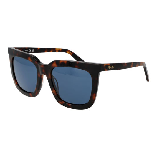 Emilio Pucci Women’s Sunglasses – Brown Full-Rim Frame, Blue Lenses