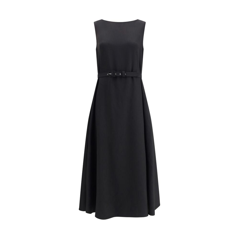Sara Roka Black Belted Wool Blend Sheath Dress