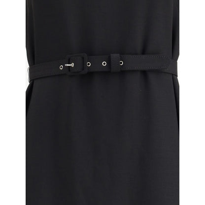 Sara Roka Black Belted Wool Blend Sheath Dress