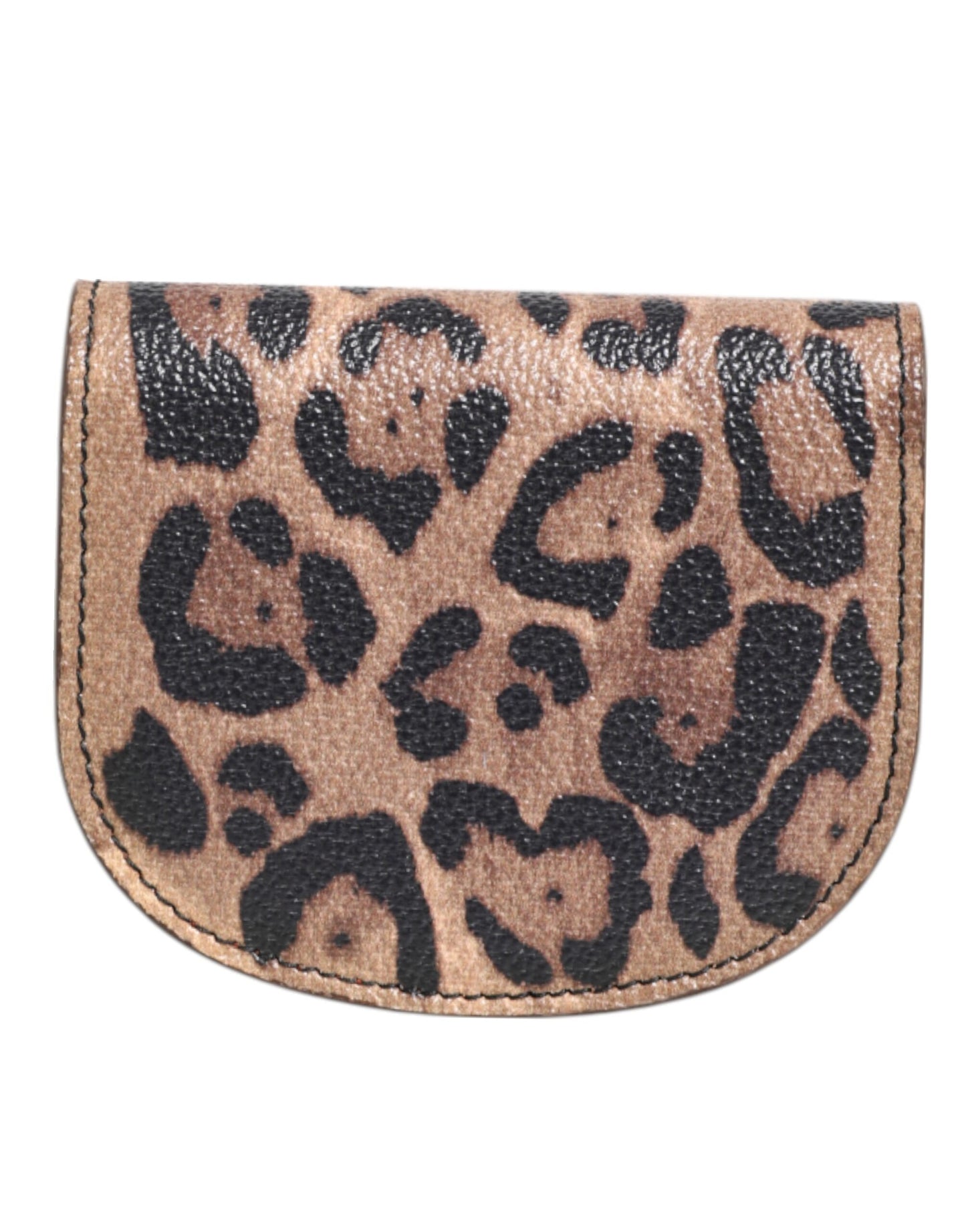 Dolce & Gabbana Brown Black Calf Leather Leopard Print Logo Plaque Wallet