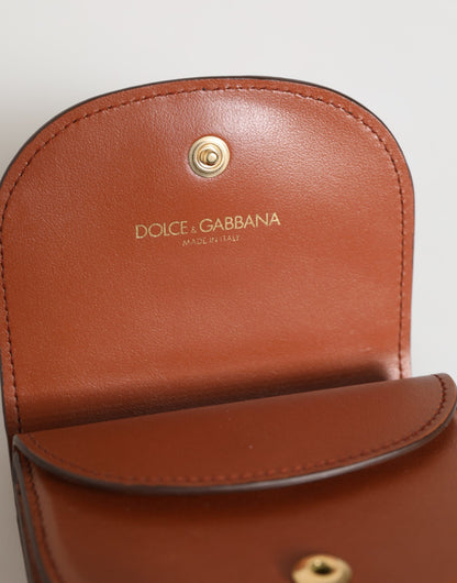 Dolce & Gabbana Brown Black Calf Leather Leopard Print Logo Plaque Wallet