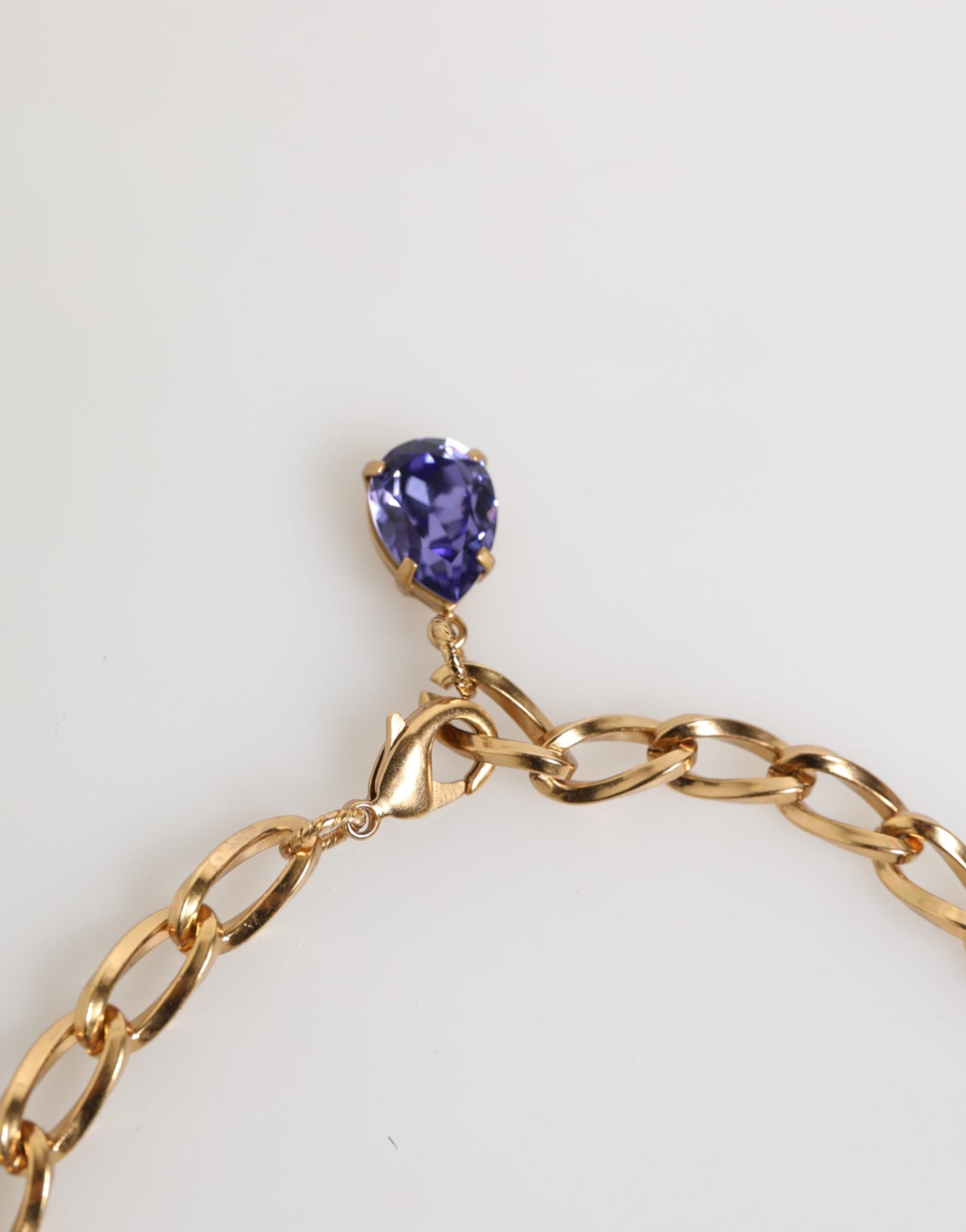 Dolce & Gabbana Gold Brass Crystal Pearl Purple Floral Pendant Necklace