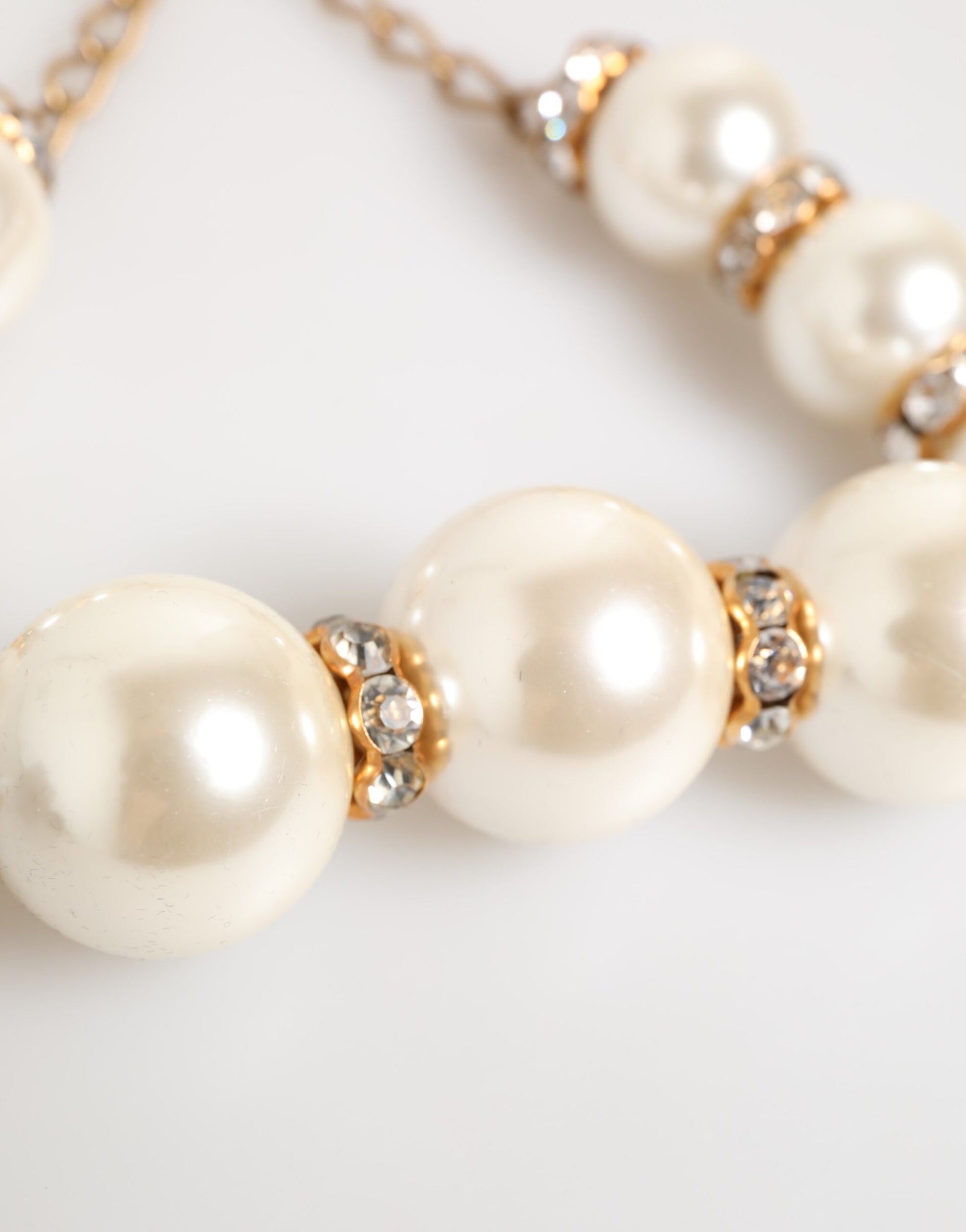 Dolce & Gabbana Gold Brass Faux Pearl Crystal Statement Necklace