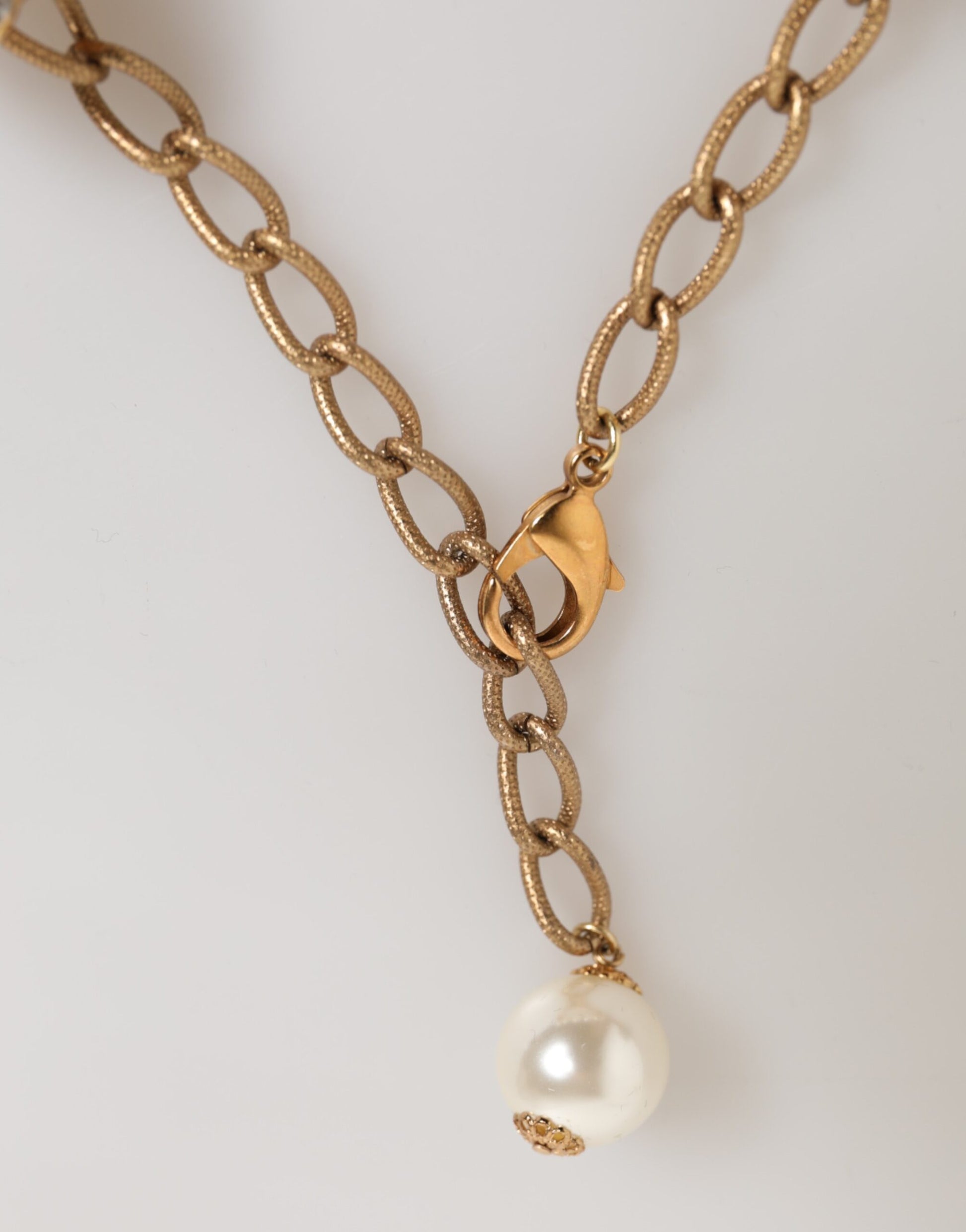 Dolce & Gabbana Gold Brass Faux Pearl Crystal Statement Necklace