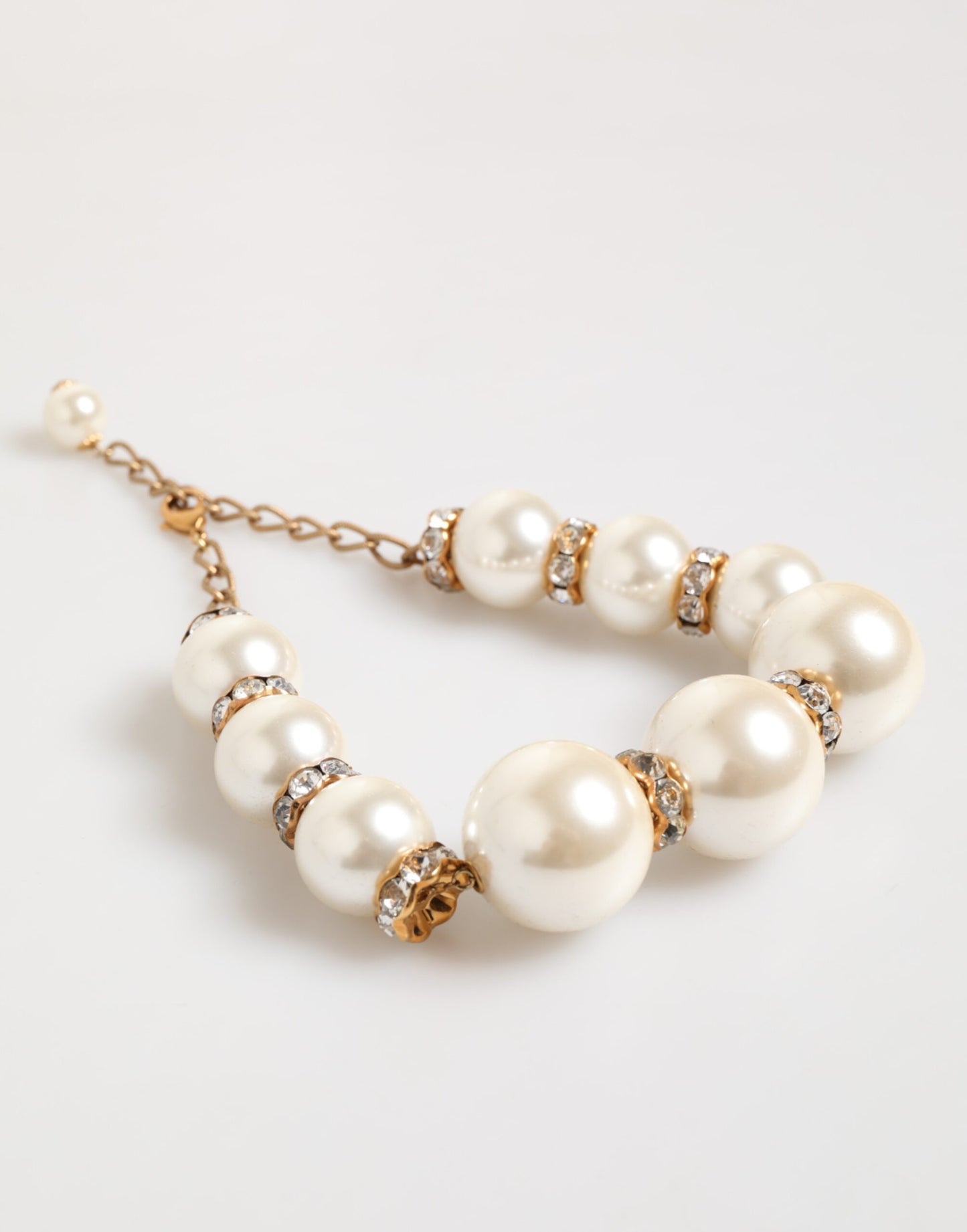 Dolce & Gabbana Gold Brass Faux Pearl Crystal Statement Necklace
