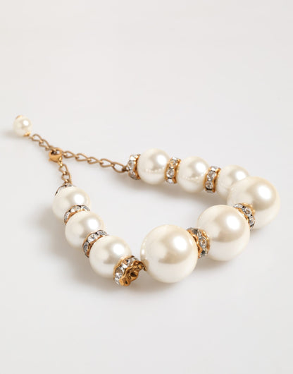Dolce & Gabbana Gold Brass Faux Pearl Crystal Statement Necklace
