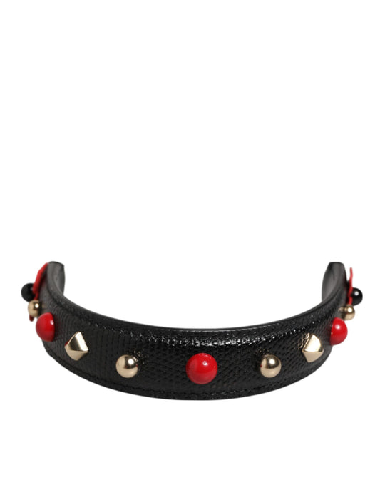 Dolce & Gabbana Black Embellished Leather Bag Handle Shoulder Strap