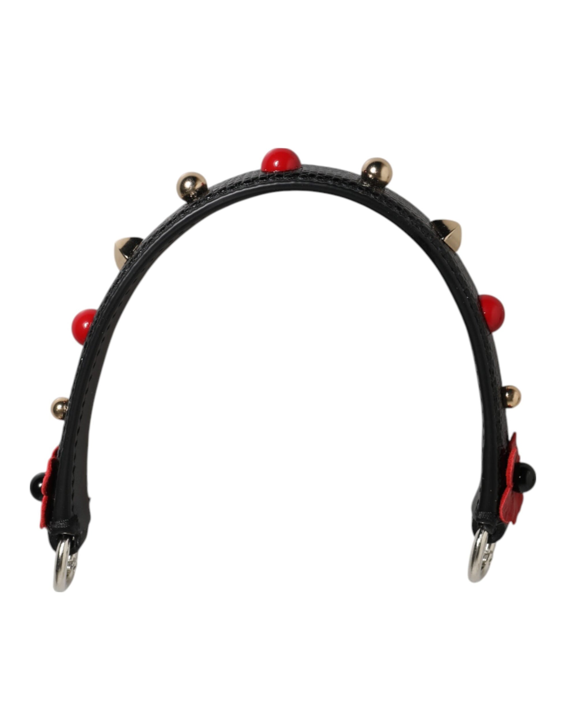 Dolce & Gabbana Black Embellished Leather Bag Handle Shoulder Strap