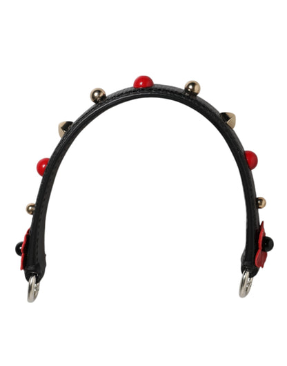 Dolce & Gabbana Black Embellished Leather Bag Handle Shoulder Strap