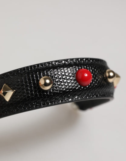 Dolce & Gabbana Black Embellished Leather Bag Handle Shoulder Strap