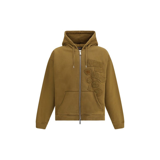 Dsquared² Brown Zip-Up Embroidered Hoodie for Men