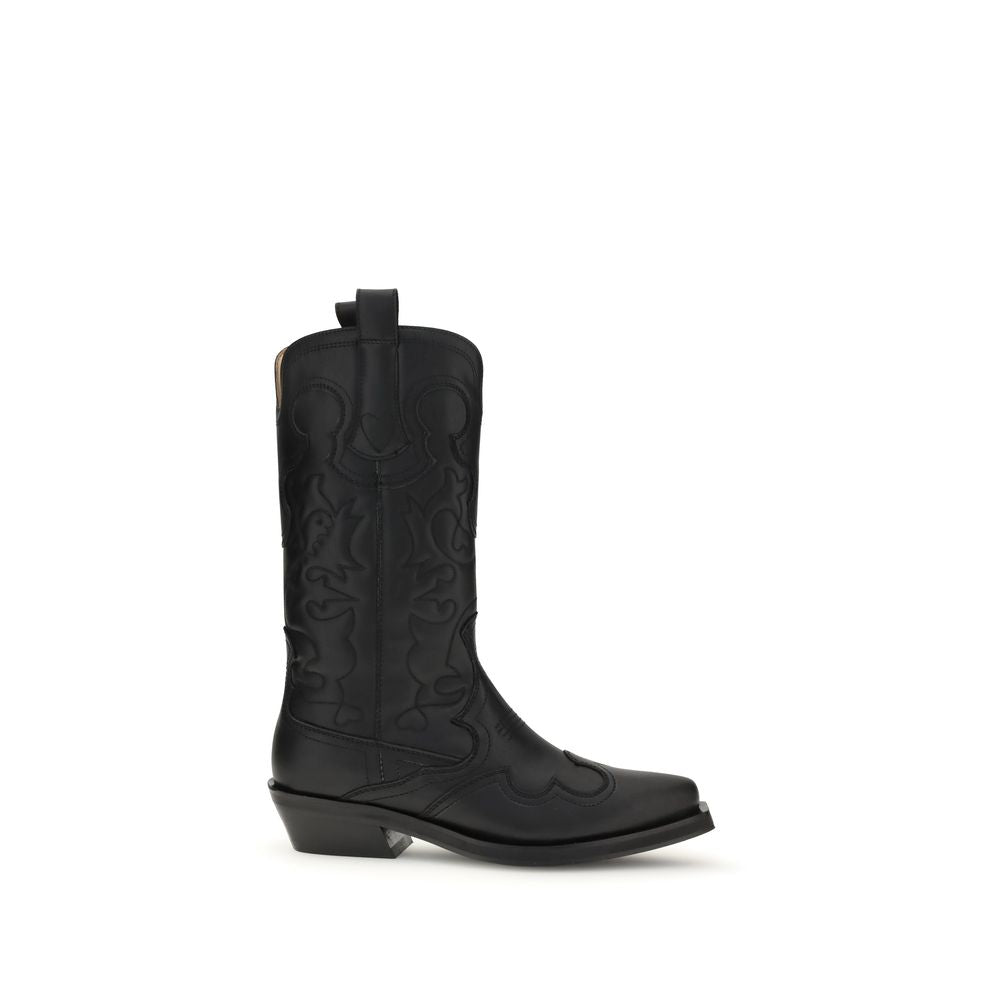Ganni Mid Shaft Embroidered Western Boot