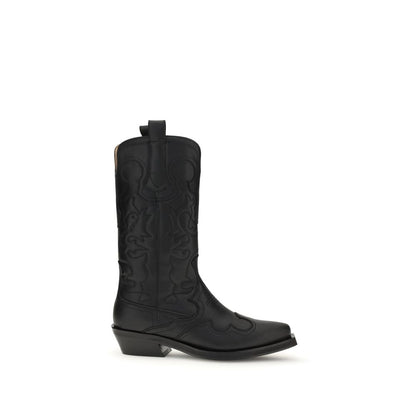 Ganni Mid Shaft Embroidered Western Boot