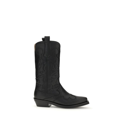 Ganni Mid Shaft Embroidered Western Boot