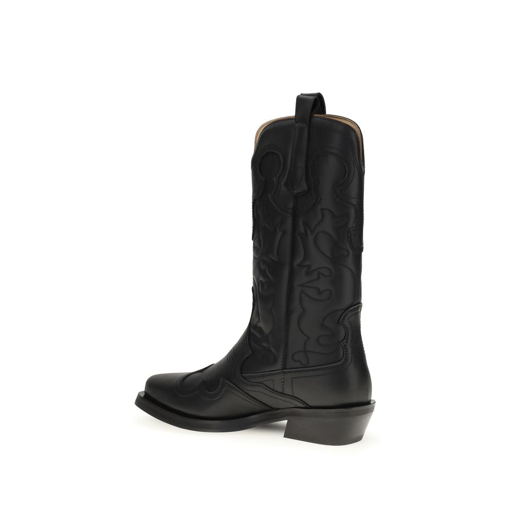 Ganni Mid Shaft Embroidered Western Boot