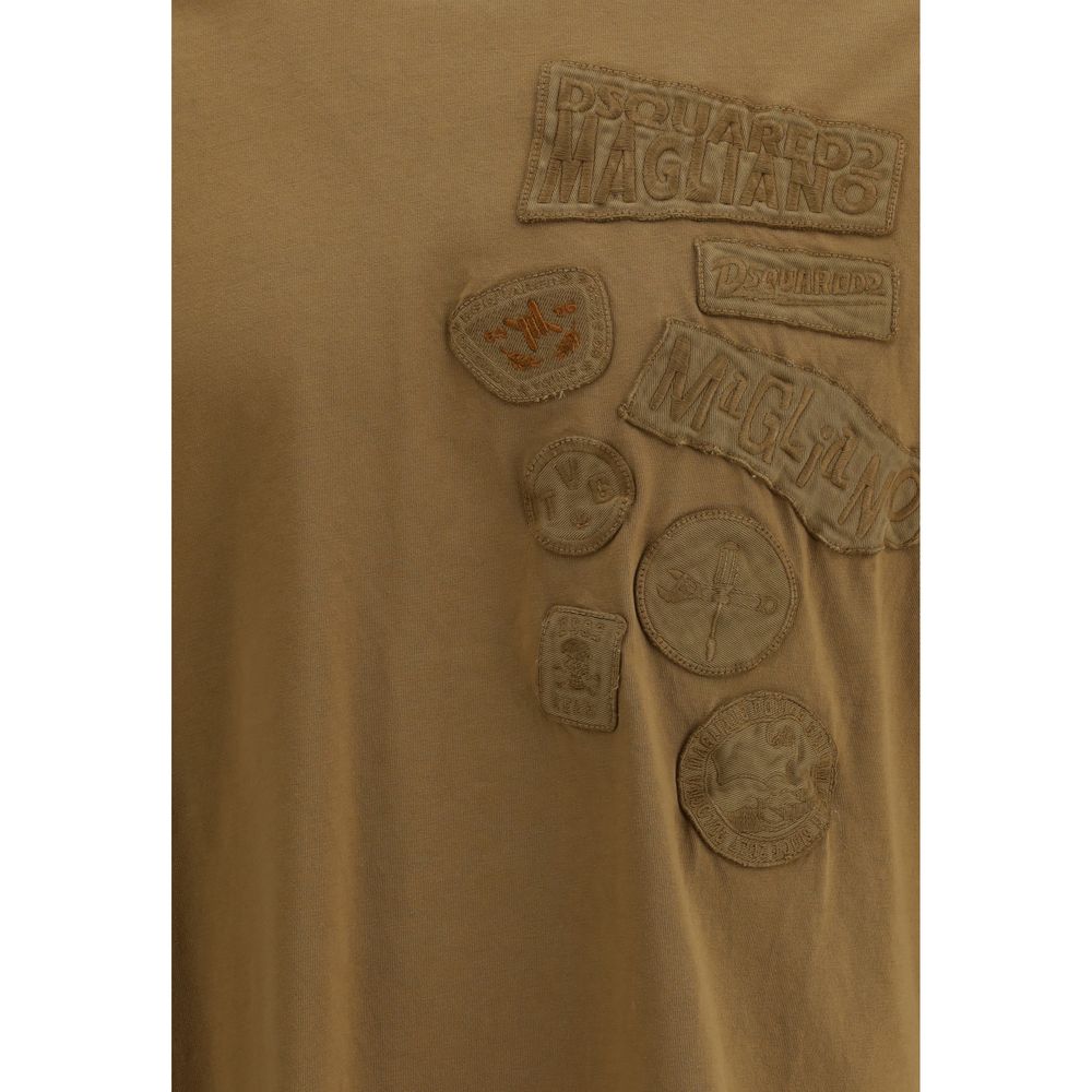 Dsquared2 Brown Embroidered Patches T-Shirt for Men