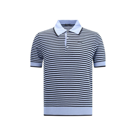 Prada Blue Striped Polo Short Sleeve Sweater for Men