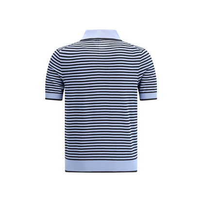 Prada Blue Striped Polo Short Sleeve Sweater for Men