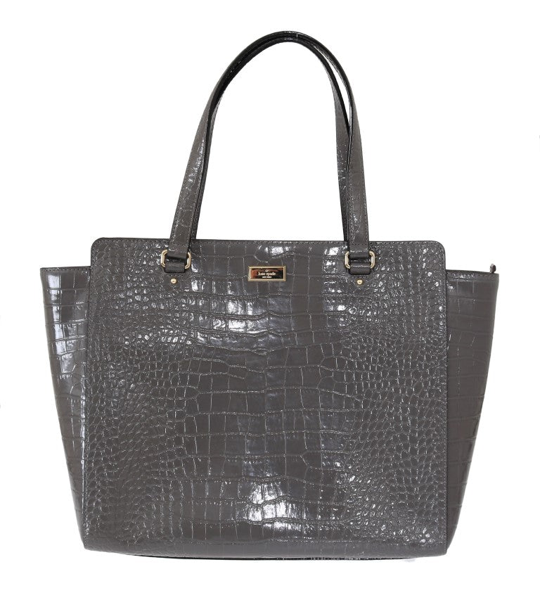 Kate Spade Grey Croc Embossed Leather Elissa Bristol Drive Tote Handbag