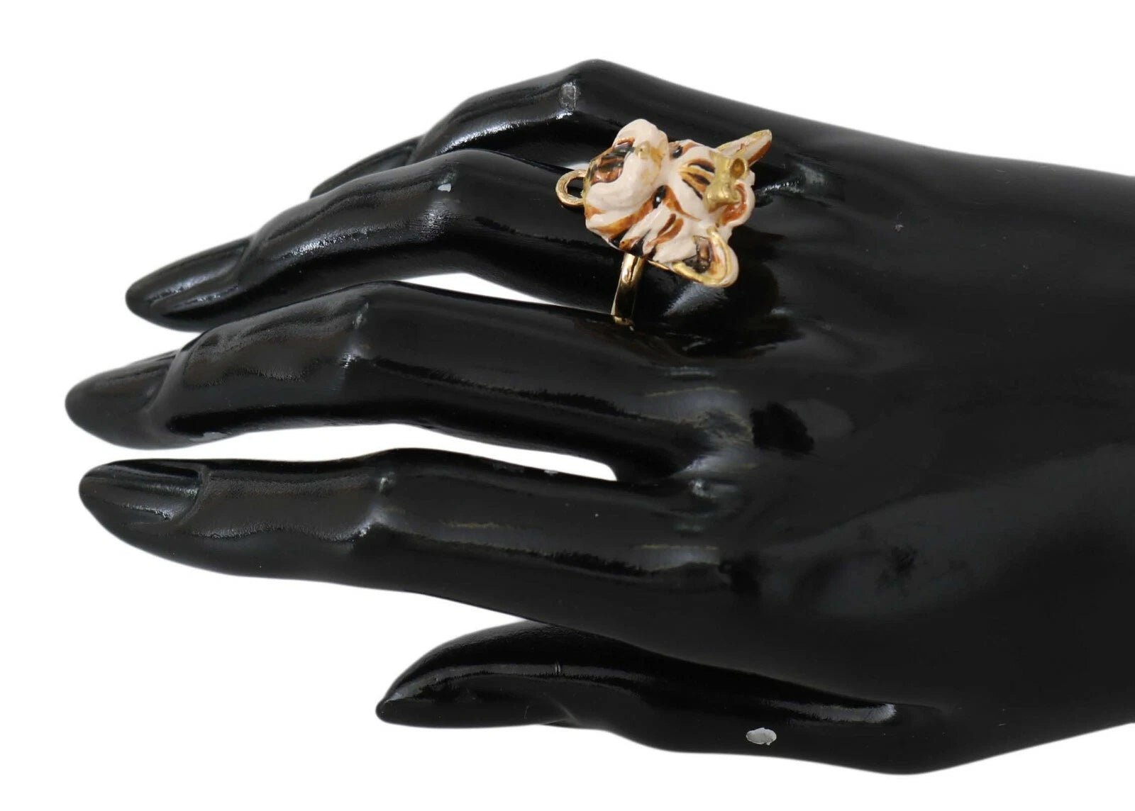 Dolce & Gabbana Gold Brass Resin Beige Pet Dog Ring