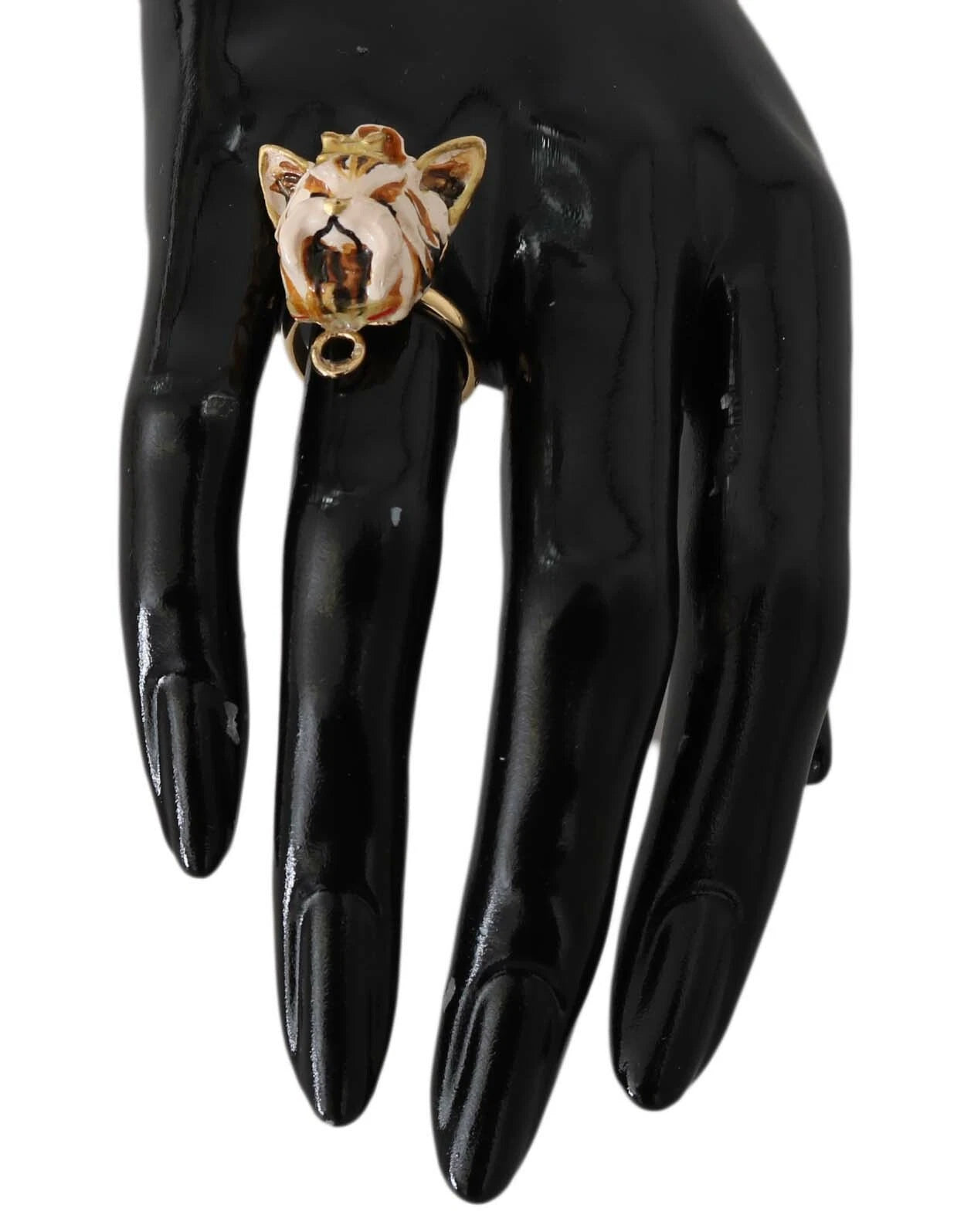 Dolce & Gabbana Gold Brass Resin Beige Pet Dog Ring