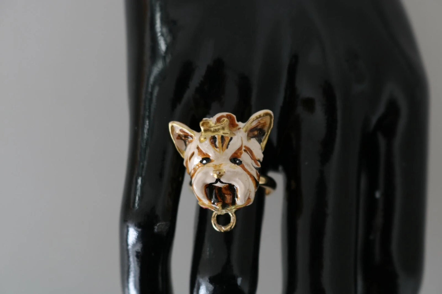 Dolce & Gabbana Gold Brass Resin Beige Pet Dog Ring