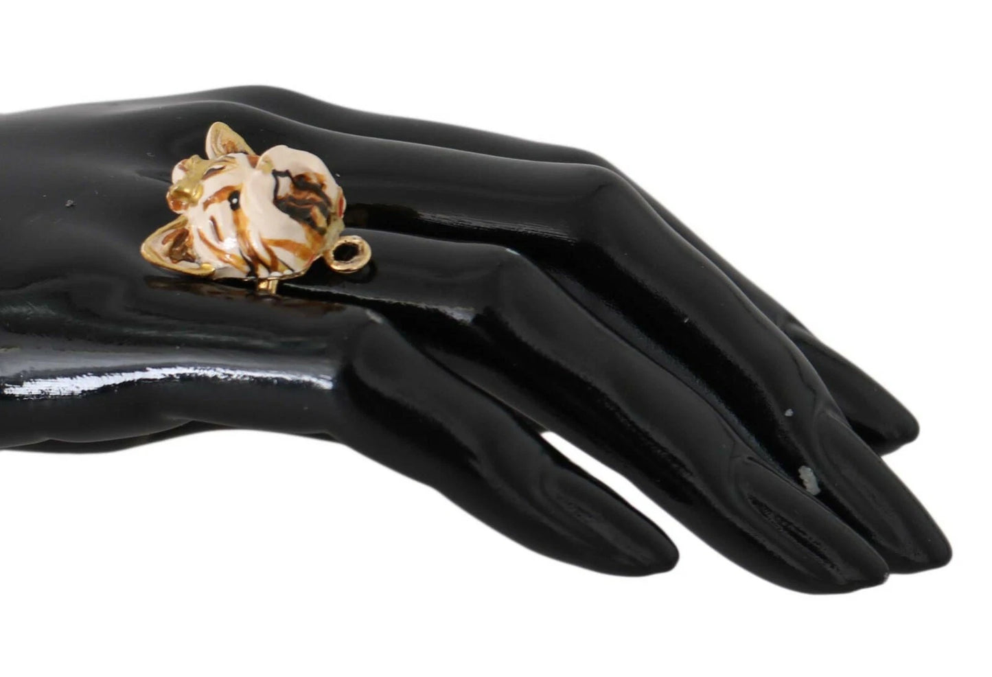Dolce & Gabbana Gold Brass Resin Beige Pet Dog Ring