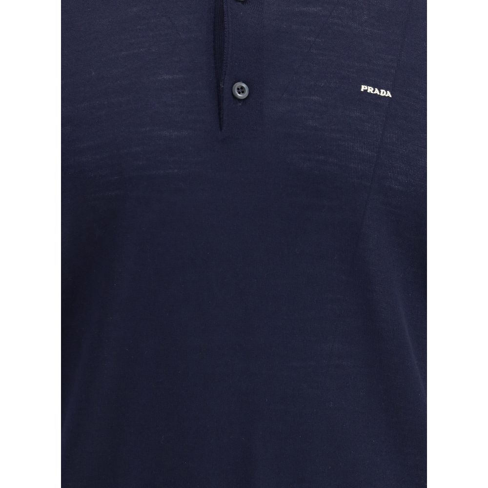Prada Blue Fleece Wool Polo Shirt: Timeless Elegance Redefined