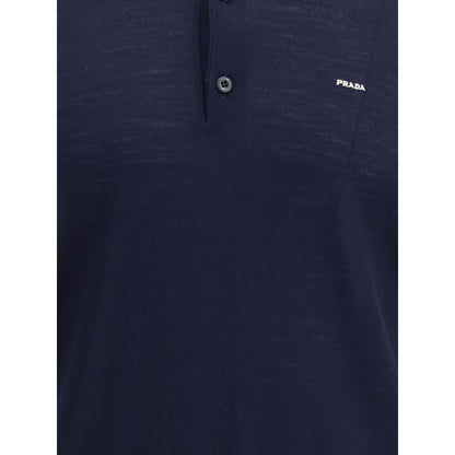 Prada Blue Fleece Wool Polo Shirt: Timeless Elegance Redefined