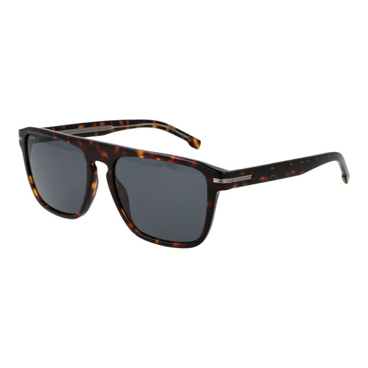 Hugo Boss Men’s Sunglasses – Brown Full-Rim Frame, Grey Lenses