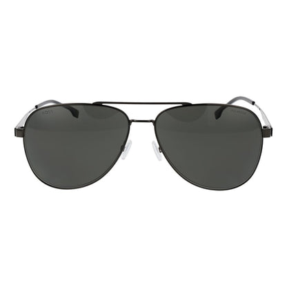 Hugo Boss Men’s Sunglasses – Gunmetal Aviator Frame, Grey Polarized Lenses