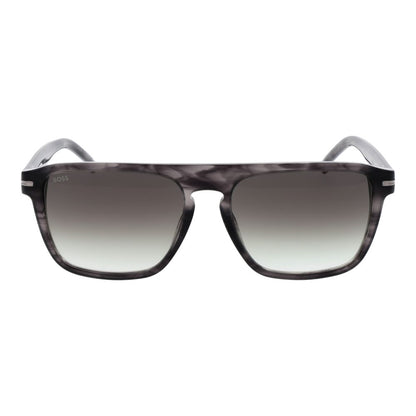 Hugo Boss Men’s Sunglasses – Grey Rectangle Frame, Green Gradient Lenses